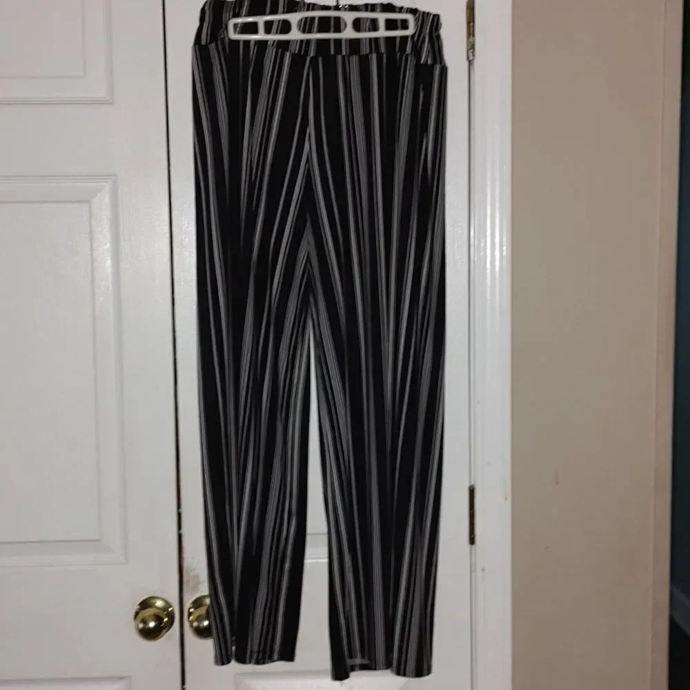 Ashley Blue black white striped wide leg pants Sz XL